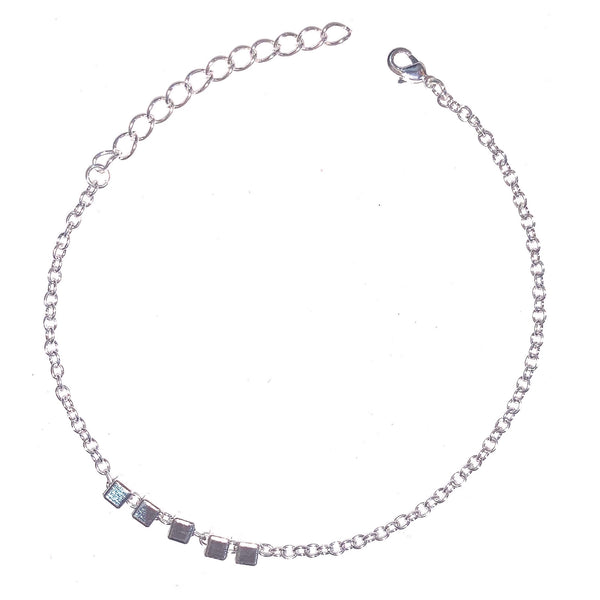 Beaded Cubes Silver Anklet