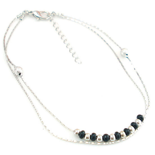 Black & Silver Beaded Layered Anklet