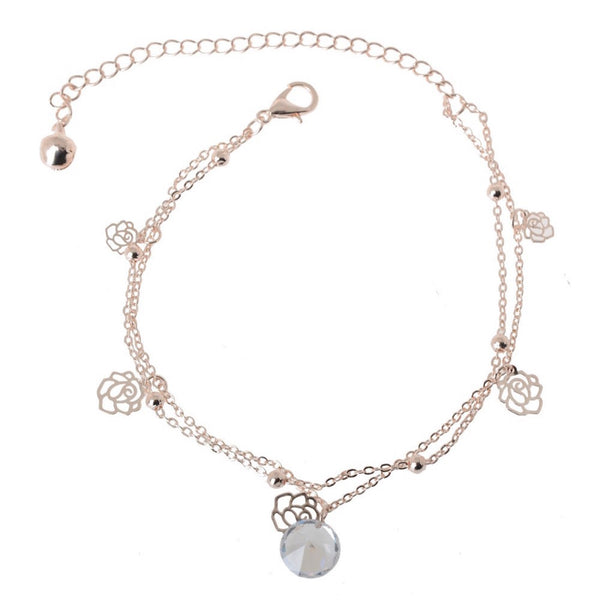 Crystal & Rose Dangling Charms Anklet