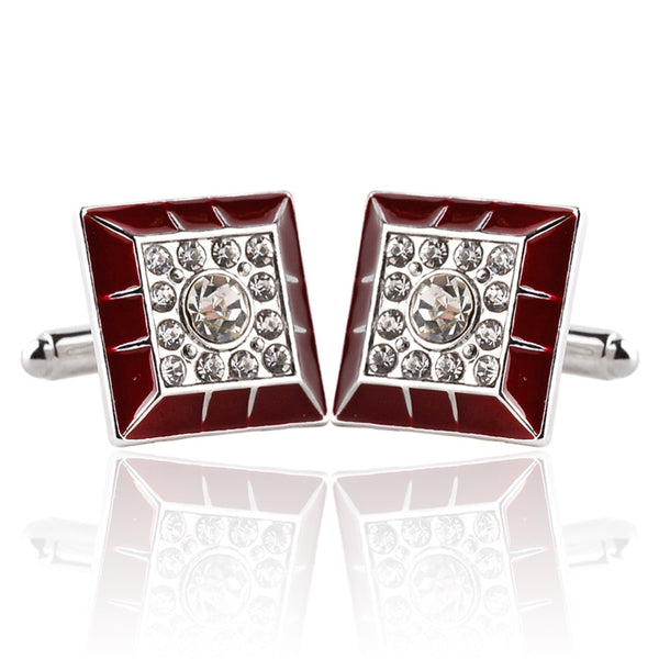 Maroon Edged Crystals Embellished Cufflinks
