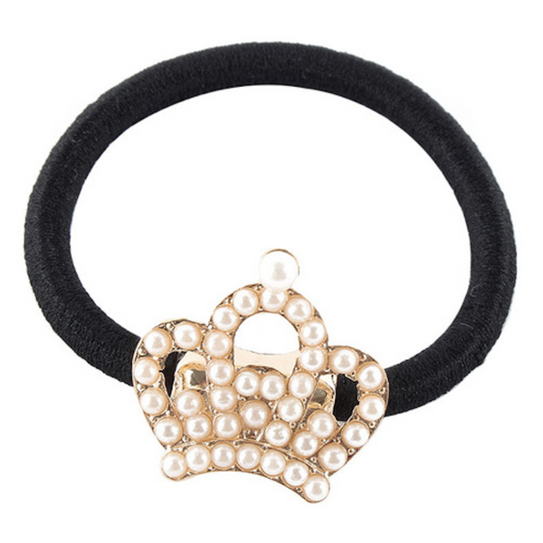 Embellished Crown Metal Charm Elastic Ponytail Band