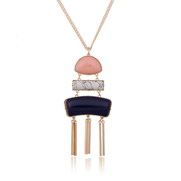 Metal Fringes Stone Necklace