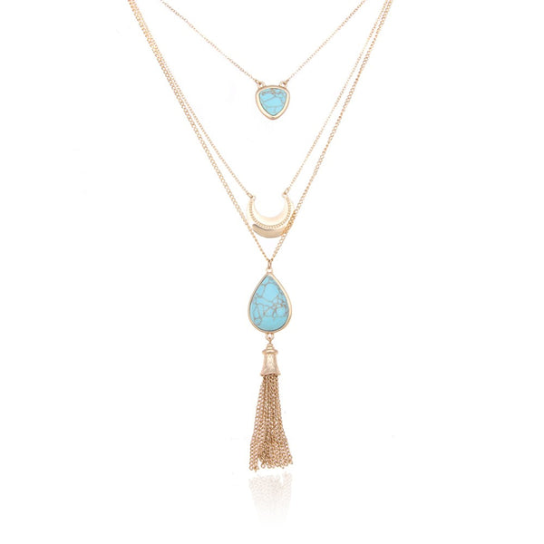 Layered Metal Tassel Necklace
