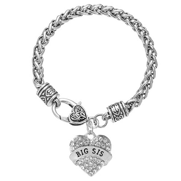 BIG SISTER Crystals Studded Heart Charms Bracelet