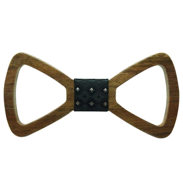 Silver Dots on Black Centred Wooden Bowtie