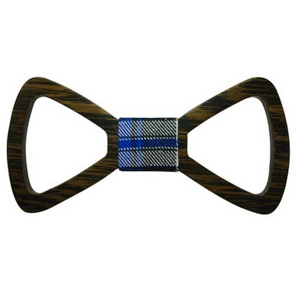 Blue Checks Centered Wooden Bowtie