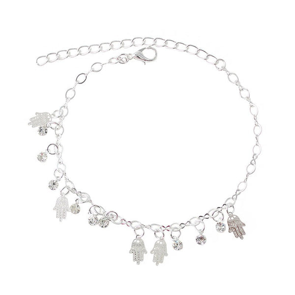Crystal & Hamsa Dangle Charms Anklet