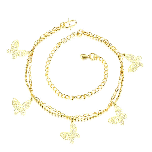 Butterfly Charms Layered Anklet