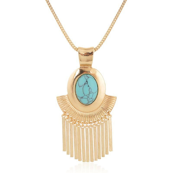 Oval Drop Metal Fringes Necklace