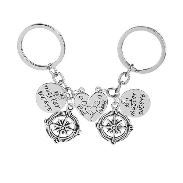 Best Friends No Matter Where Compass Keychain Set