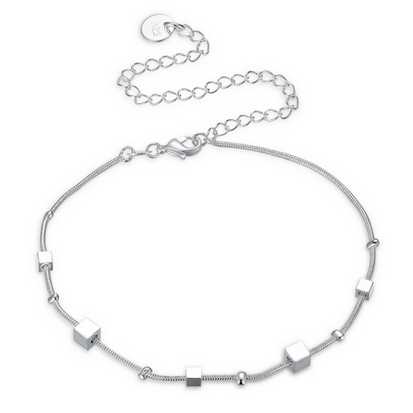 Beaded Cubes Silver Anklet
