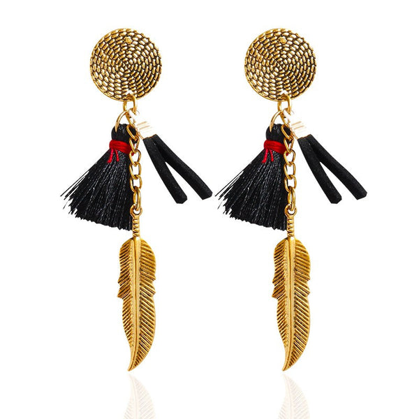 Feather Chain Tassel Earrings