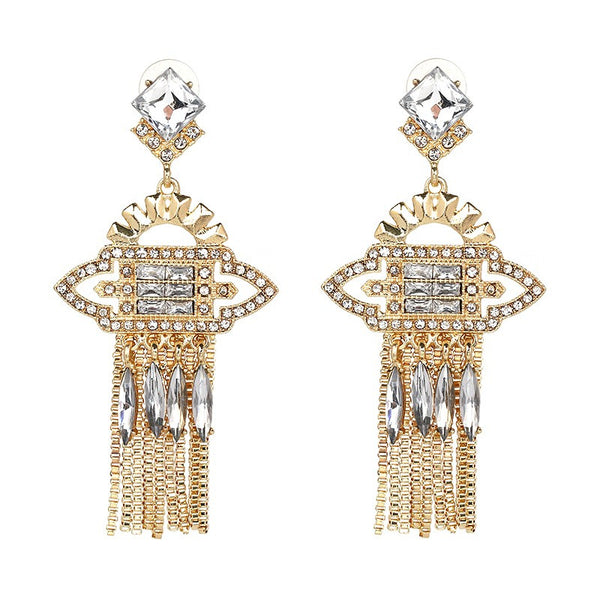 Crystal Tassel Chain Danglers