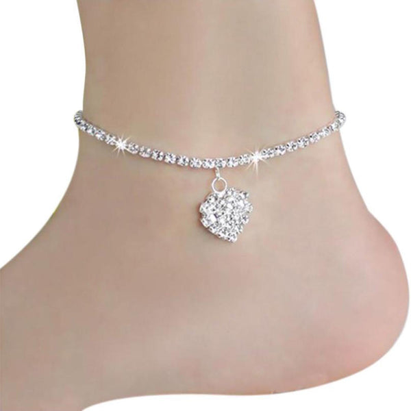 Hanging Crystal Heart Anklet