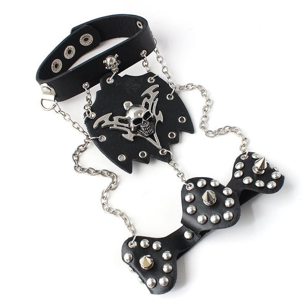 Skull with Rivets Leather Bracelet