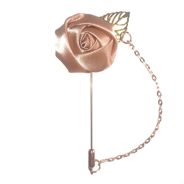Rose & Leaf Chain Lapel Pin - Beige & Grey