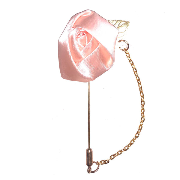 Peach Rose & Leaf Chain Lapel Pin