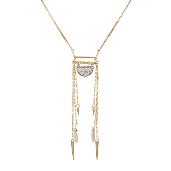 Long Rivet Charm Tassel Necklace