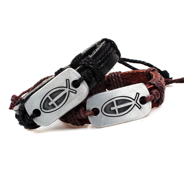Cross Fish Leather Bracelet