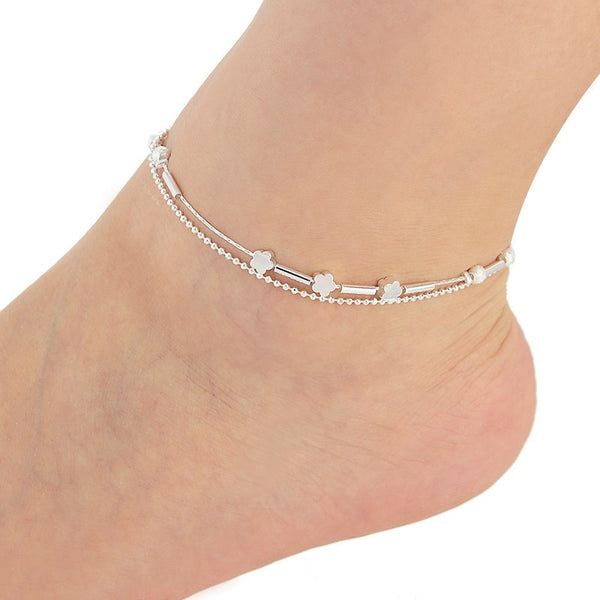 Flower & Beads Layered Anklet