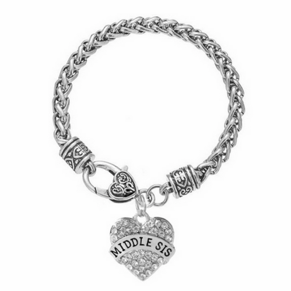 MIDDLE SISTER Crystals Studded Heart Charms Bracelet