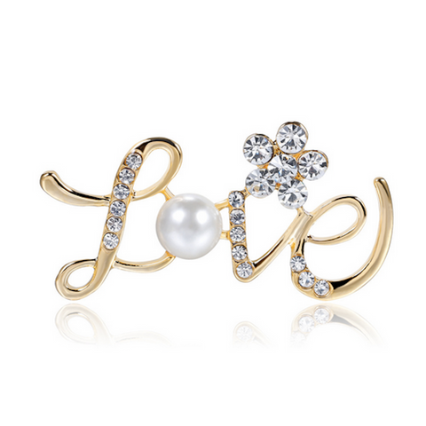 Rhinestone Love Pin Brooch