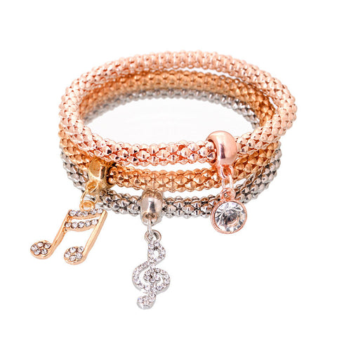 Musical Note Charms 3Pc Bracelet