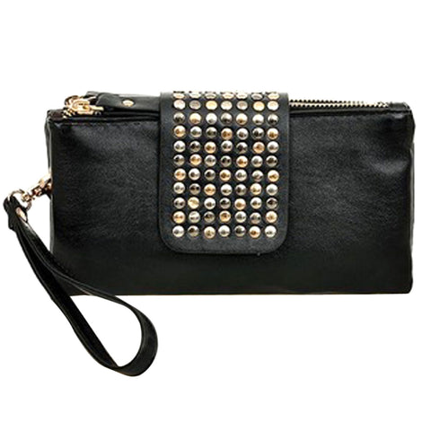 Rivet Flap Zipper Wrist Bag