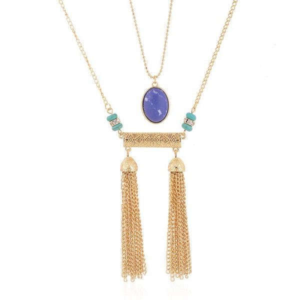 Double Tassel Stone Layered Necklace