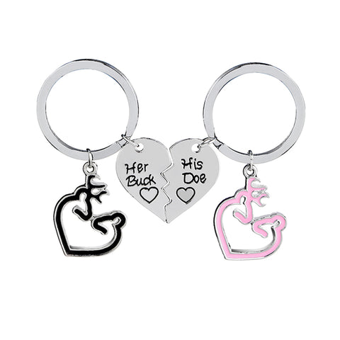 HER BUCK HIS DOE Engraved Couple Keychain Set