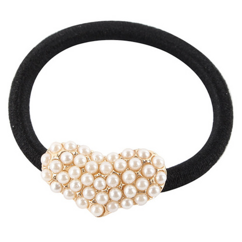 Embellished Heart Metal Charm Elastic Ponytail Band