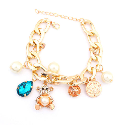 Teddy Bear & Crystal Charms Bracelet