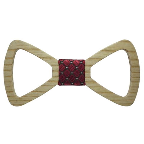 Silver Dots on Red Centred Wooden Bowtie