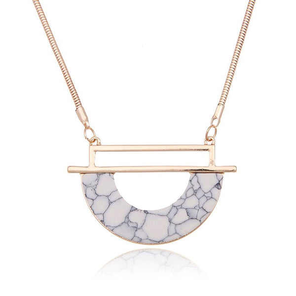 Semi Circle Marble Pendant Necklace