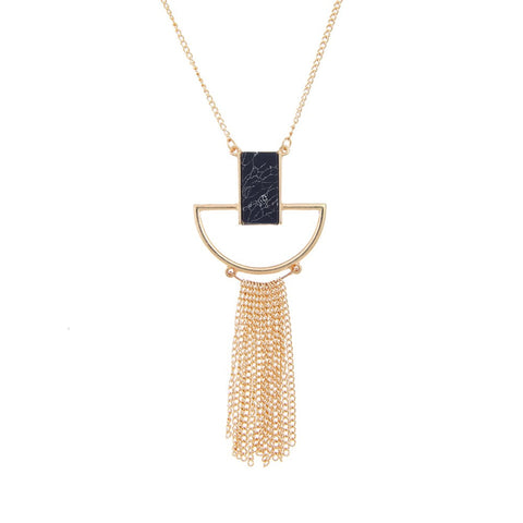 Geometric Marble Metal Tassel Necklace