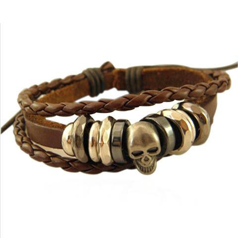 Rock Skull Braided Leather Bracelet