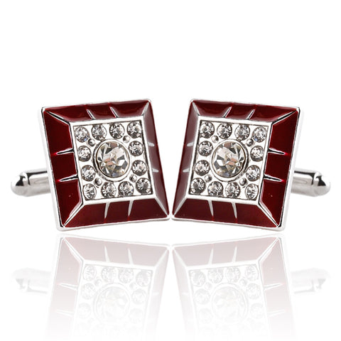 Maroon Edged Crystals Embellished Cufflinks
