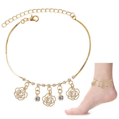 Crystal & Rose Dangle Charms Anklet