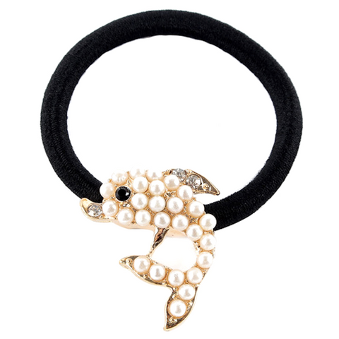 Embellished Fish Metal Charm Elastic Ponytail Band