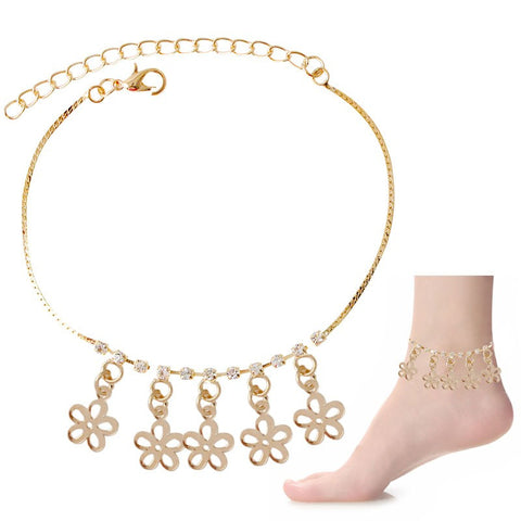 Crystal & Big Flower Dangle Charms Anklet
