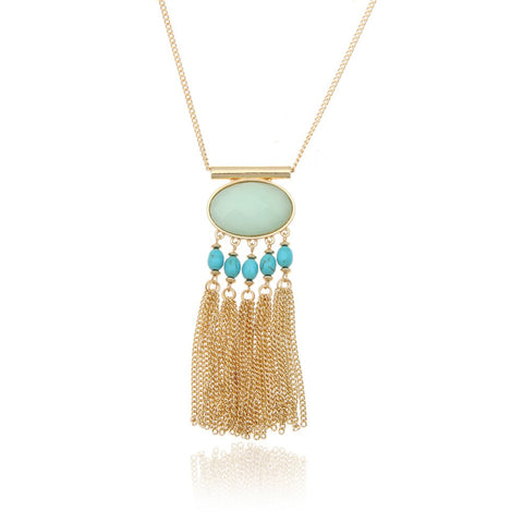 Oval Tassel Boho Pendant Necklace