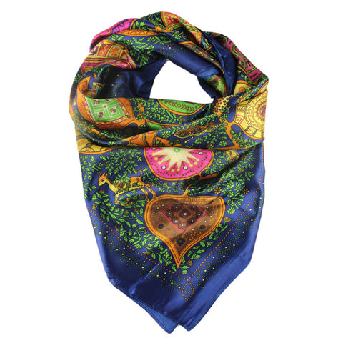 Leaves and Deer Print Silk Scarf