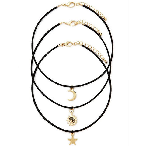 Star Moon Sun Pendant Choker Set (Set of 3)