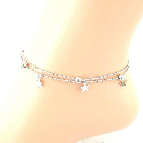 Sparkling Stars & Beads Layered Anklet