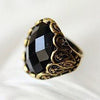 Carved Black Stones Ring