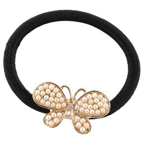 Embellished Butterfly Metal Charm Elastic Ponytail Band
