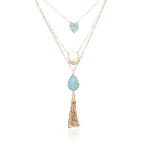 Layered Metal Tassel Necklace