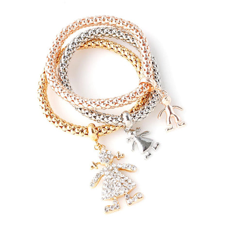 Girl Figure Charms 3Pc Bracelet