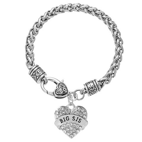 BIG SISTER Crystals Studded Heart Charms Bracelet
