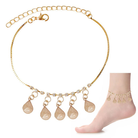 Crystal & Water-Drop Dangle Charms Anklet